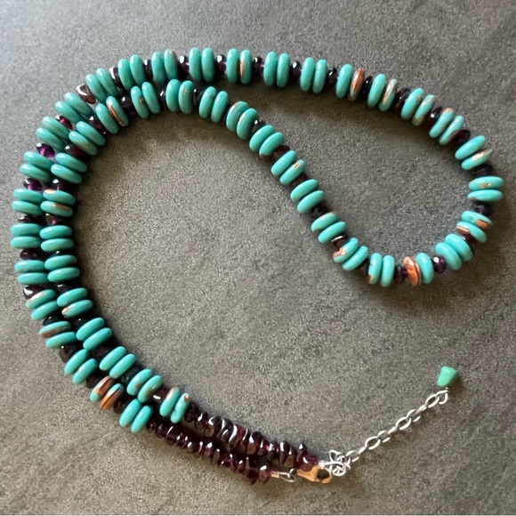Garnet & Turquoise/Copper Glass Bead Necklace - Picture 8 of 11